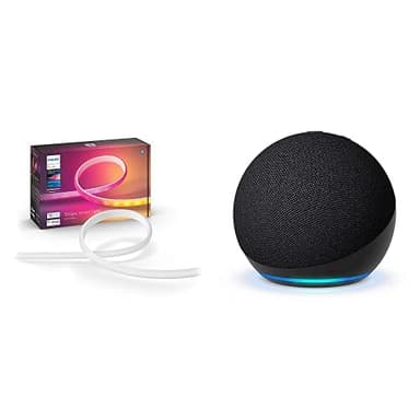 Philips Hue Bluetooth Gradient Ambiance Smart Lightstrip 2m/6ft Base Kit with Plug with Echo Dot (5th Gen Charcoal)