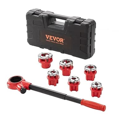 VEVOR Ratchet Pipe Threader Kit with 6 Dies, 1/4" NPT to 1-1/4" NPT Ratcheting Pipe Threading Tool, Portable Pipe Threader Set with Storage Case for Plumbing Installation and Repair