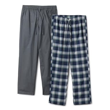 Amazon Essentials Men's Full Length Relaxed Fit Lounge Sleepwear Pajama Bottom Pants, Cotton Stretch Poplin, Pack of 2, Charcoal/Country Plaid, X-Large
