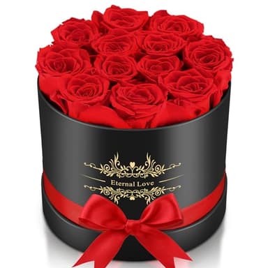 12 Flower Forever in Elegant Box, 100% Preserved Real Rose Last Up to 3 Years, Eternal Rose Preserved Flowers for Delivery Prime Valentines Mothers Anniversary Day Birthday Gifts for Women Wife (Red)