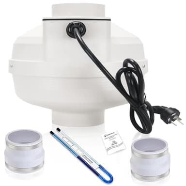 MIDCVFRUN 4 inch Radon Fan Installation Kit - 2 Speed Radon Mitigation Fan 260/188CFM Inline Centrifugal Fan with Rubber Couplers (4 inch x 3 inch) and Air Pressure Indicator