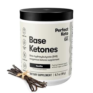 Perfect Keto Exogenous Ketones Powder, BHB Salts Supplement for Ketosis & Fasting, Plus Electrolytes for Hydration, Caffeine Free Energy, Keto Diet, Focus & Workout Support, Vanilla, 6.7 oz