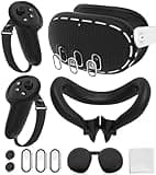 Silicone Cover Set Compatible with Meta/Oculus Quest 3 Accessories, Controller Grips, VR Shell Cover, Facial Interface Cover, Protective Lens Cover, Tempered Glass Lens Caps, Not Fit Quest 3S