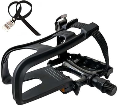 YBEKI All-Terrain Bike Pedals with Toe Clips & Adjustable Straps Dual-Purpose Resin/Alloy Bicycle Pedals 9/16" Spindle - Indoor/Outdoor Use for Exercise/Spin/Road Bikes MTB (Black)