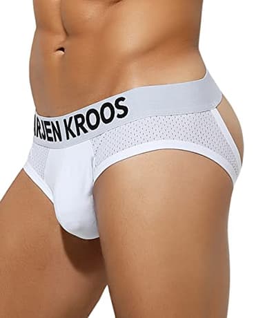 Arjen Kroos Men's Jockstrap Underwear Breathable Mesh Athletic Supporter Cotton Pouch Jock Briefs,AK2150-White,Medium