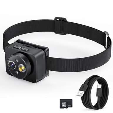 Head-Mounted Camera, LED headlamp, 1080P HD Action Camera, Wearable Video Recording, 64GB Internal Storage, Suitable for Nighttime Outdoor Activities Such as Electricians, Cycling, and Fishing