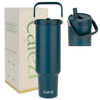 Cafezi 50oz Tumbler with Lid and Straw, Stainless Steel Water Bottles with Flip Straw and Top Handle, Leak Proof, Fits in Cup Holder, Vacuum Insulated Water Bottle for Home, Office, Outdoors, Car