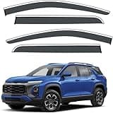 VESUL Compatible with 2025 Chevy Equinox SUVs Window Deflectors OEM-Style Rain Guards 4-Piece Set No-Drills Installation Smoke Tinted Windshield Vent Visors 304 Stainless Steel Trim (NOT for EV)