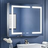 ExBrite LED Lighted Bathroom Medicine Cabinet with Mirror, 36 x 30 Inch, Recessed or Surface led Medicine Cabinet, Clock, Room Temp Display,Defog,Stepless Dimming,3-Color Temper Change, Outlets & USBs