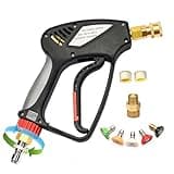 ANJIESENG Short Pressure Washer Gun with 360 Swivel - 5000 PSI / 10.5 GPM High Pressure Water Handle with 3/8" Male Plug and 1/4" Quick Connector Coupler - Ideal Power Car Wash Foam Gun