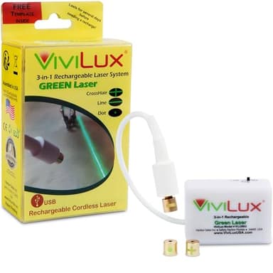 ViviLux 3-in-1 Green Laser Guide for Sewing Machine & Crafts – Adjustable Line, Crosshair & Dot Laser Heads, Rechargeable, Improve Accuracy, Hook and Loop Tape Mount, (Class 2 & under 5mW)