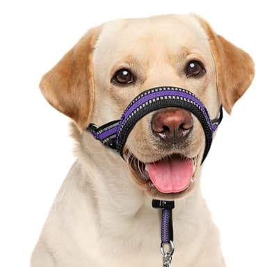 BARKLESS Soft Dog Head Collar, Patented Padded No Pull Head Halter, Training Nose Leash with Safety Link for Medium Large Dogs, Adjustable Muzzle Leash, Easy Control for Walking (L, Purple)