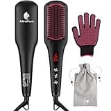 Enhanced Ceramic Hair Straightener Brush by MiroPure, 2-in-1 Ionic Straightening Brush with Anti-Scald Feature, Auto Temperature Lock & Auto-Off Function (Black)