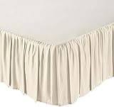 KP Linen Ruffled Bed Skirt with Split Corners Queen Size (16 Inch Drop) Platform Dust Ruffle Gathered Bedskirt with 400 Thread Count Microfiber Wrinkle Free Ruffled Gatherd Bed Skirt(Ivory Solid)
