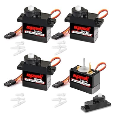SG90 9g Micro Servo Motor, Metal Motor Gear & Shaft, 1.9kg·cm 0.08s/60° Mini Servos for Arduino, RC Airplane, Robot Arm, Car, Boat DIY Projects (4 Pcs)