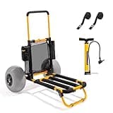 Bonnlo Beach Fishing Cart, Beach Wagon Trolley with 12" Big Balloon Wheels for Sand Foldable Beach Trailer with 23" x 15" Cargo Deck, Fishing Rods Holder, Water Bottle Holder, Mesh Bag, Hand Pump