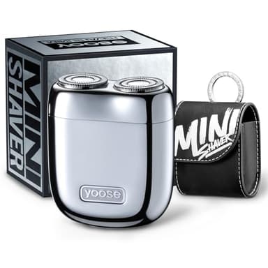 yoose Mini Shaver, Alloy Portable Electric Razor for Men, IPX7 Waterproof, Cordless Dry Shave, USB-C Rechargeable, Battery Indicator, Magnetic Detachable Head, Travel Shaver with Case, Silver