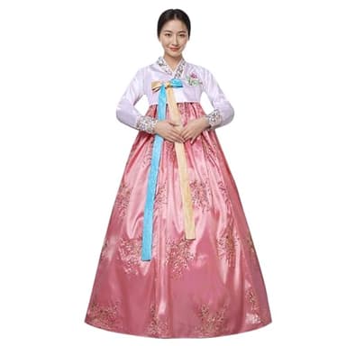 STIOEDYUAN Women‘s Traditional Korean Hanbok Dress Long Sleeve Palace Wedding Costume with Floral Embroidery (Light Pink, Large)