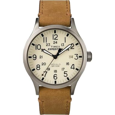 Timex Men's Expedition Scout 40mm Watch – Gray Case Cream Dial with Tan Leather Strap