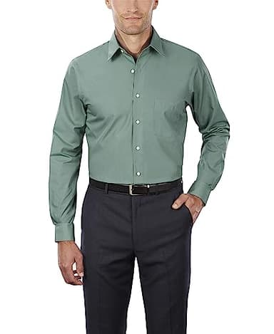 Van Heusen Men's Dress Shirt Regular Fit Poplin Solid, Ocean Mist, 16.5" Neck 34"-35" Sleeve