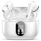 Wireless Earbuds Bluetooth 5.4 Headphones Bass Stereo Ear Buds with Noise Cancelling Mic LED Display in Ear Earphones IP7 Waterproof 36H Playtime for Laptop Pad Phones Sports Workout White