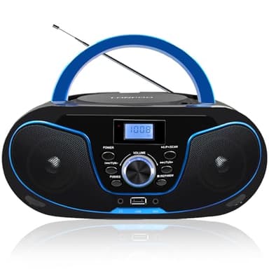 LONPOO Portable CD Boombox, Bluetooth 5.3 Stereo Sound FM Radio with USB/AUX/3.5mm Earphone, AC/Battery Powered for Home Outdoor Kids Elders (LP-D02)