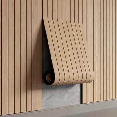 YU LI 3DH Peel and Stick PVC Slat Wall Panel 236"x15.75" Self-Adhesive Thick Faux Oak Wood Grain Wallpaper Panel 3D Soundproof Wall Panels for Walls & Ceilings
