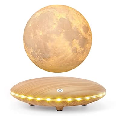 RUIXINDA Levitating Moon Lamp, 3D Printing Moon Light Lamp with Touch Control and Wooden Base,Magnetic Floating Rotating LED Light Night for Home、Office Decor, Creative Gifts