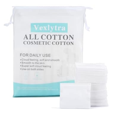 Vexlytra Square Cotton Pads for face, Cotton Squares for Face, Lips & Eyes, 100% Pure Cotton, Hypoallergenic, Ultra-Soft & Lint-Free for Gentle Skincare (200PCS)