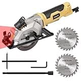 Inequalit 4Amp Mini Circular Saw, 3500RPM Corded Compact Saw with 4-1/2" 24T TCT Blades, Laser Guide, Rip Guide, Vacuum Adapter and Blade Wrench, Max Cutting Depth 1-11/16"(90°), 1-1/8"(45°）