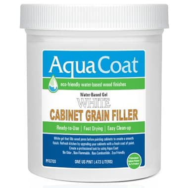 AquaCoat Water-Based White Cabinet Wood Grain Filler Gel – Fast Drying, Low Odor White Wood Filler, Sandable & Paintable for Interior & Exterior Repairs, Upgrades & Restorations – 16 oz