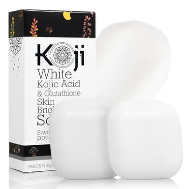 Koji White Kojic Acid & Glutathione Skin Brightening Soap for Body & Face Exfoliating, Hydrating and Cleansing Bar for Reduce the Appearance of Fine Lines and Wrinkles, Vegan, 2.82 oz (2 Bars)