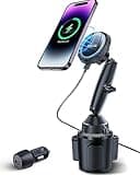 EXELIQ Cup Holder Charger Mount for Magsafe, Wireless Magnetic Car Mount Charger with Heat Dissipation System, Fast Charging Phone Holder for iPhone 16 15 14 13 Pro Max Mini [with QC 3.0 Adapter]