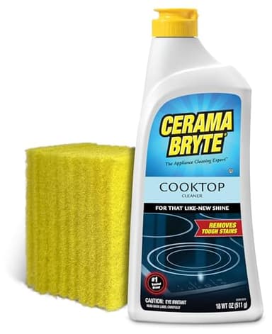 Cerama Bryte Glass Cooktop Cleaner Bundle with 10 Cleaning Pads for Removal of Tough Stains, Stovetop Cleaner for Glass - Ceramic Surfaces, 18 Ounces, 11 Piece