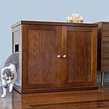 THE REFINED FELINE Cat Litter Box Enclosure Cabinet, Modern, Mahogany Brown, Adjustable Levelers, XLarge, Hidden Litter Cat Furniture with Drawer