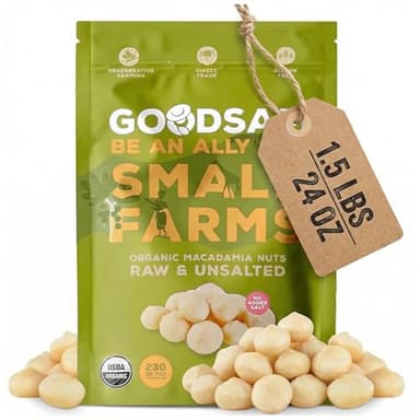 GoodSAM Organic Raw Macadamia Nuts – Unsalted, Whole Nuts – Buttery Creamy Flavor – Sustainably Grown on Regenerative Family Farms – High Fat Low Carb Keto Friendly Snacks - 1.5lb Pouch
