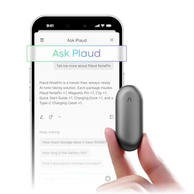 Plaud NotePin Voice Recorder, AI Voice Recorder, App Control, AI Notetaker, AI Transcribe & Summarize, Support 112 Languages, 64GB Audio Recorder for Lectures, Meetings, Cosmic Gray, Non-S Version