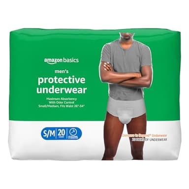 Amazon Basics Incontinence Underwear for Men, Maximum Absorbency, Small/Medium, 20 Count (1 Pack)