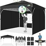 COBIZI Canopy Tent 10x10, Easy Up 10x10 Pop Up Canopy Tent for Party Camping, Party Tents with One Push Central Button Air Vent, Outdoor Gazebo Canopy Tent with Sidewalls and Reflective Strip(Black)