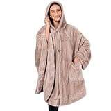 PAVILIA Angel Wrap Hooded Blanket Poncho, Wearable Blanket Throw Wrap Poncho for Women Adult, Cozy Fluffy Sherpa Fleece Shawl Cape with Hood Pockets, Warm Gift for Mom Wife, Beige Taupe