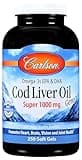 Carlson - Cod Liver Oil Gems, Super 1000 mg, 250 mg Omega-3s, 400 IU (10 mcg) Vitamin D3, Wild Caught Norwegian Arctic Cod Liver Oil, Nordic Fish Oil Capsules, 250 Softgels