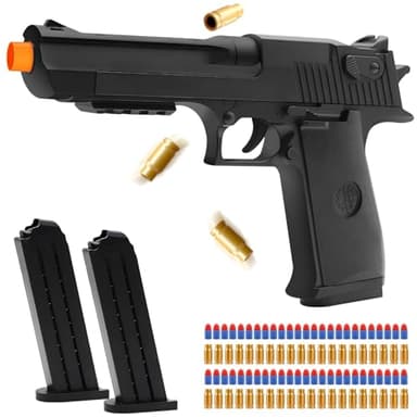 DaoDaoZhu Soft Bullet Toy Gun Pistol with Shell Ejecting for Indoor/Outdoor Shooting Games, Halloween Costume Fake Prop Gun Model, Educational Play Toy Guns, Christmas/Birthday Gifts (Black)