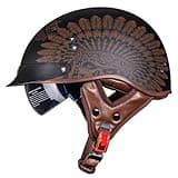 Motorcycle Half Helmet Sun Visor Quick Release Buckle DOT Approved Half Face Helmets for Men Women (F02-Indian, L)