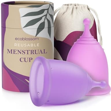 EcoBlossom Reusable Menstrual Cup Set - The Most Reliable Medical Grade Silicone Period Cups - Comfortably use for 12 Hours (2 Small Cups)