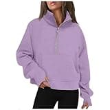 Pvkarhg Prime of Day Deals Today 2024 Womens Fall Fashion 2024 Plus Size Scuba Dupes Sweatshirt Half Zip Hoodies Long Sleeve Cropped Sweater Fleece Lined Winter Tops Womens Clothes Trendy Purple