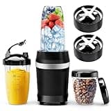 Nahida Blender for Smoothies, 1200W Smoothie Blender for Ices Crushing, Blenders with (2) 6-Fin Blades, Personal Blenders for Kitchen with 23oz, 32oz, 37oz Easy Go Cups for Juices, Black