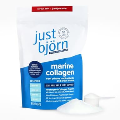 Just Bjorn Marine Collagen Peptides Powder for Women & Men - Skin, Hair, Nail and Joint Support - Hyaluronic Acid, Vitamin C, Amino Acids - Unflavored (30 Servings / 11.5 Ounce)