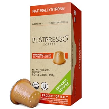Organic USDA Bestpresso Coffee Aluminum Espresso Pods For Nespresso Original Machine 120 Pack (Naturally Strong)
