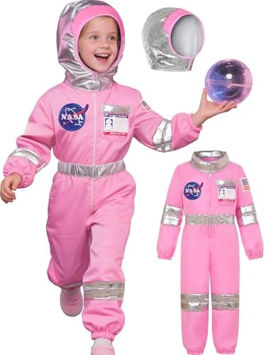 Nuehoryu Astronaut Costume for Kids NASA Space Suit for Girls with Helmet for Cosplay Career Day (5-7 Years)