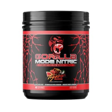 Gorilla Mode Nitric Upgraded Stimulant Free Pre-Workout – Best Tasting and Most Effective Stimulant Free Pre-Workout/Massive Pumps · Vasodilation · Power / 784 Grams (Tigers Blood)